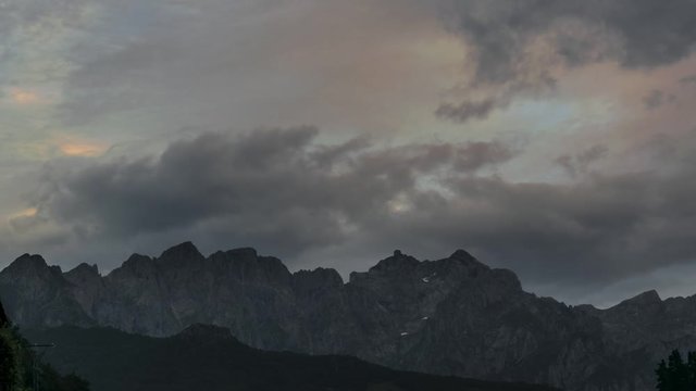 View of the mountain tops under a cloudy sky in a national park in northern Spain