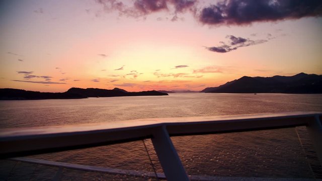 Beautiful Sunset View of the Elaphiti Islands in the Adriatic Sea from a Cruise Ship