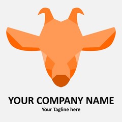 Goat head vector logo design in orange color