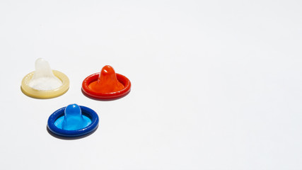 High angle unwrapped condoms with copy-space