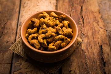 Kaju Pakoda/pakora OR Cashew Nut Fritters or bhajji, is a tasty snack from India, served as Chakna