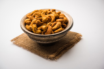 Kaju Pakoda/pakora OR Cashew Nut Fritters or bhajji, is a tasty snack from India, served as Chakna