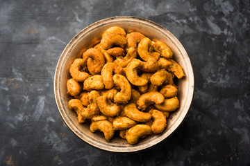 Kaju Pakoda/pakora OR Cashew Nut Fritters or bhajji, is a tasty snack from India, served as Chakna