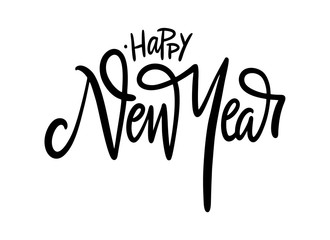 Obraz premium Happy New Year hand drawn vector lettering. Isolated on white background.