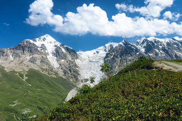  View of the Caucasus Mountains, the best view of Adisha Glacier, Svanetiya, Georgia