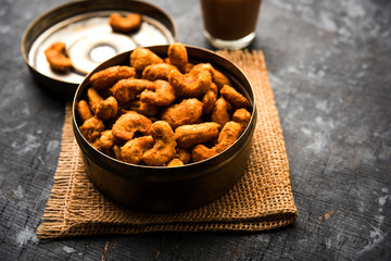 Kaju Pakoda/pakora OR Cashew Nut Fritters or bhajji, is a tasty snack from India, served as Chakna