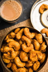 Kaju Pakoda/pakora OR Cashew Nut Fritters or bhajji, is a tasty snack from India, served as Chakna