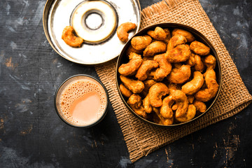 Kaju Pakoda/pakora OR Cashew Nut Fritters or bhajji, is a tasty snack from India, served as Chakna