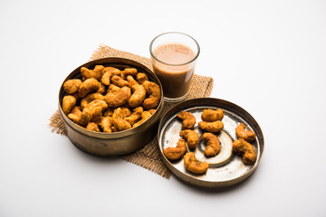 Kaju Pakoda/pakora OR Cashew Nut Fritters or bhajji, is a tasty snack from India, served as Chakna