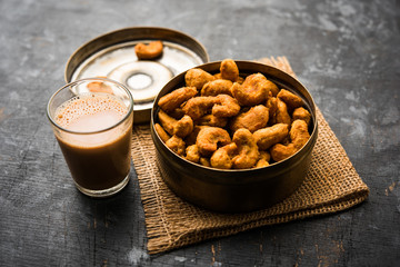 Kaju Pakoda/pakora OR Cashew Nut Fritters or bhajji, is a tasty snack from India, served as Chakna