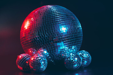 Big disco ball close up on dark background