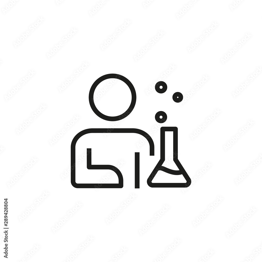 Poster scientist in lab line icon. man, chemist, flask with bubbles. scientists concept. vector illustratio