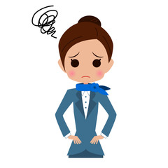 腰に手を当てる客室乗務員