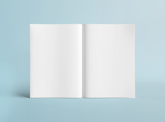 Blank A4 standing magazine Mockup isolated on blue background 3D rendering