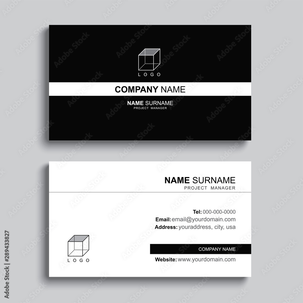 Poster minimal business card print template design. black color and simple clean layout.