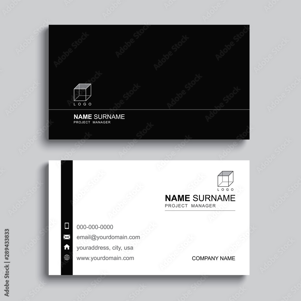 Poster minimal business card print template design. black color and simple clean layout.