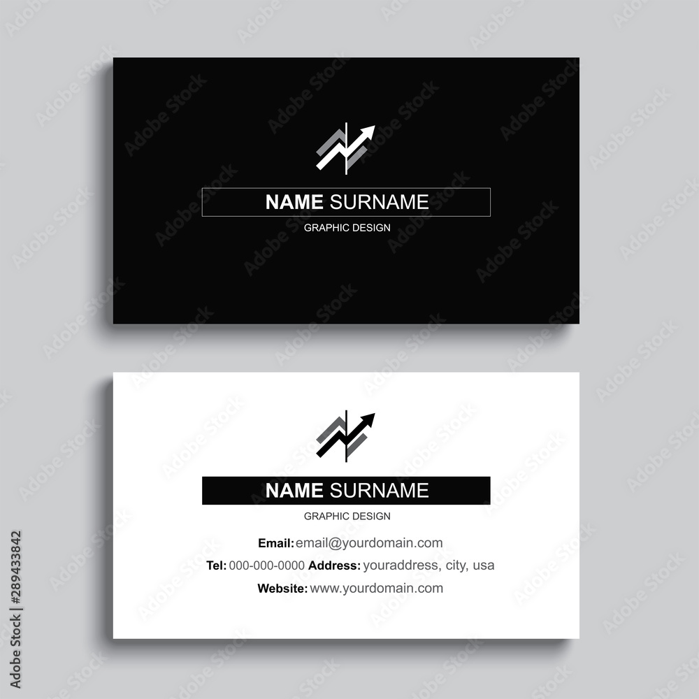 Poster minimal business card print template design. black color and simple clean layout.