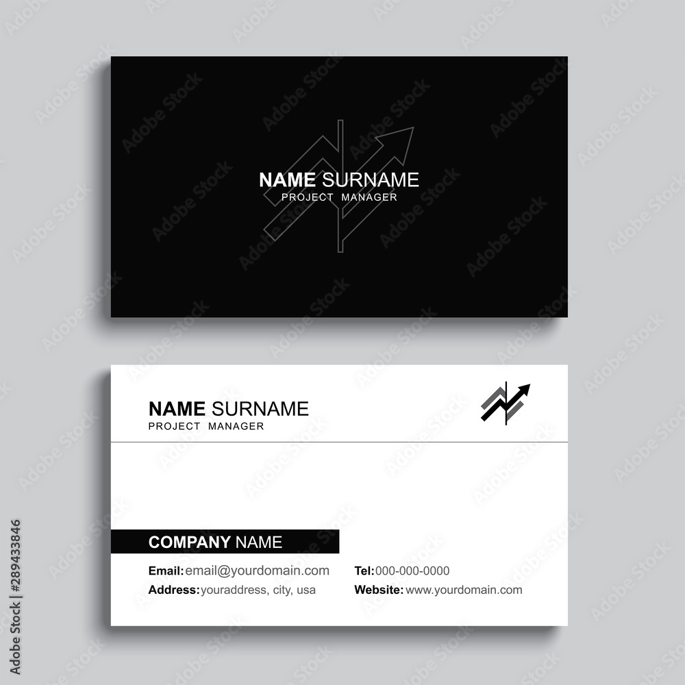 Poster minimal business card print template design. black color and simple clean layout.