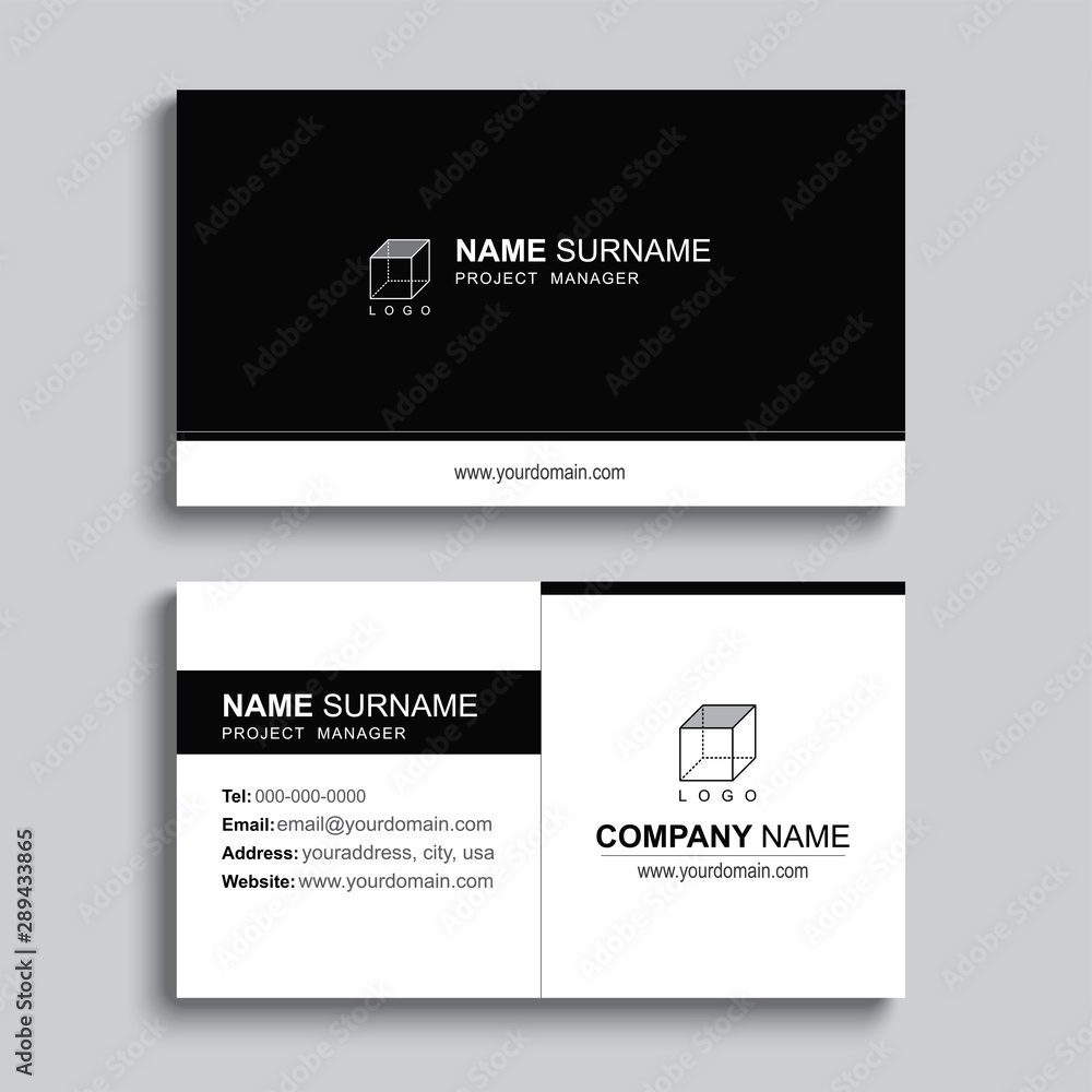 Poster minimal business card print template design. black color and simple clean layout.