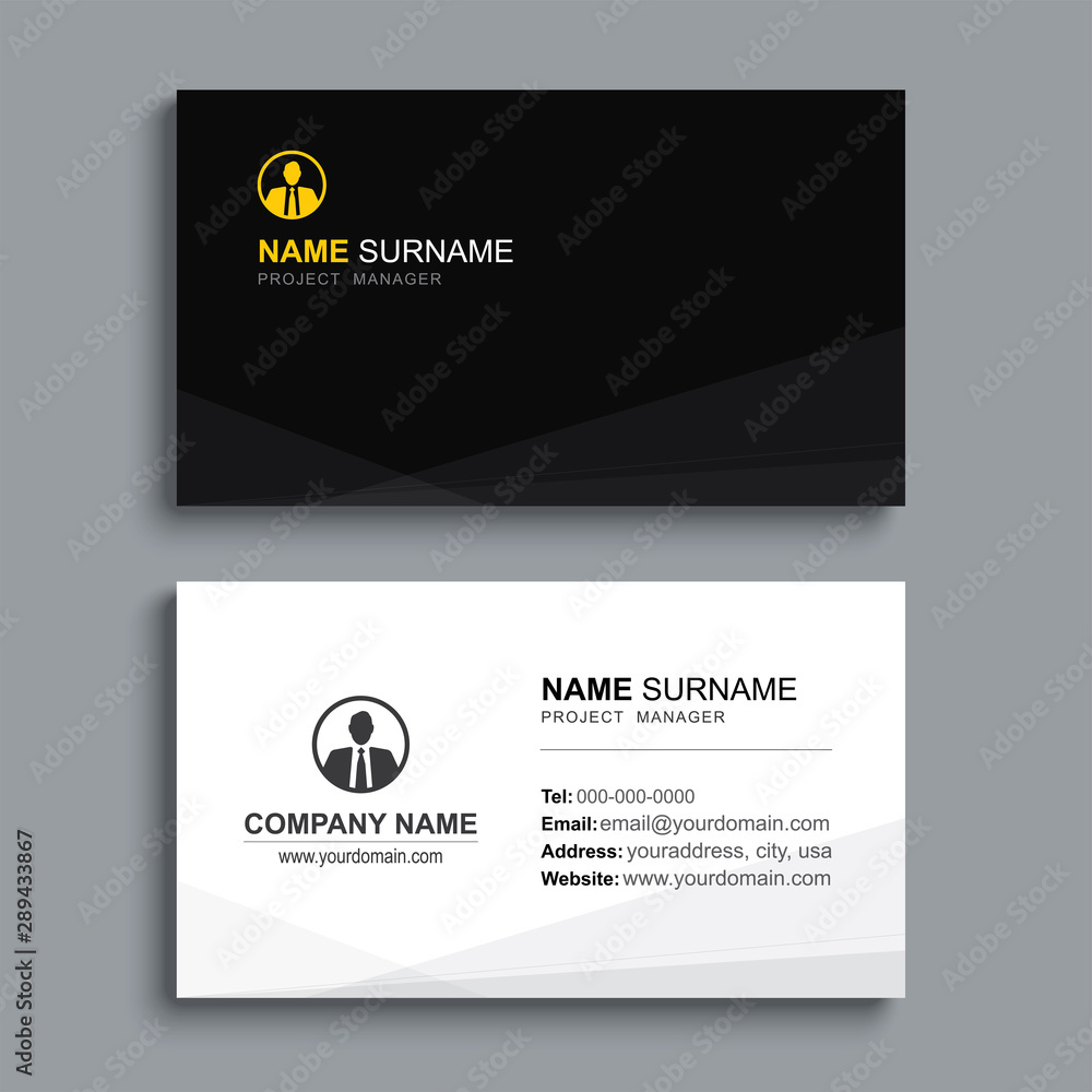 Poster minimal business card print template design. black color and simple clean layout.