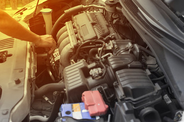 Hand with check everyting in car befor driving in the long time for safety