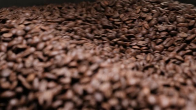 Roasting Coffee Beans Whirling Mixed On Cooling Unit Platform In A Workshop