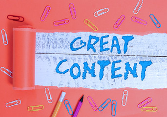 Conceptual hand writing showing Great Content. Concept meaning Satisfaction Motivational Readable...