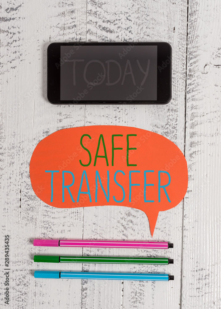 Poster writing note showing safe transfer. business concept for wire transfers electronically not paper bas