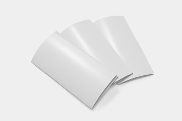Three Tri fold booklet mockup closed on a white background. 3D rendering