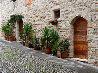 Fototapeta na wymiar Castello di Costa di Mezzate, ITALY. Old windows and doors on stone walls