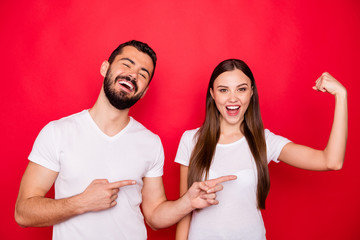Photo of cheerful cute nice charming pretty sweet style stylish trendy fun positive couple of two...
