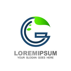 Letter g with leaf logo design illustration, tree and letter g logo with line design