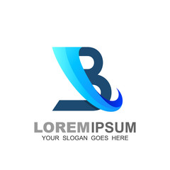 Letter b logo with swoosh, Letter b with blue design illustration