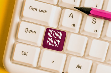 Handwriting text writing Return Policy. Conceptual photo Tax Reimbursement Retail Terms and...