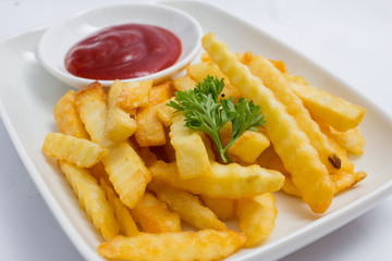 French Frie & Ketchup on  white background