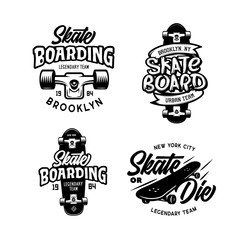 Skateboarding t-shirt design set. Vector vintage illustration. © chelovector