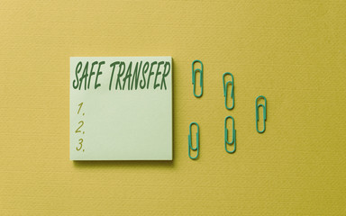 Writing note showing Safe Transfer. Business concept for Wire Transfers electronically Not paper...