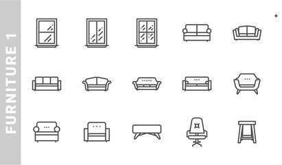 furniture 1 icon set. Outline Style. each made in 64x64 pixel