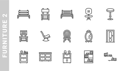 furniture 2 icon set. Outline Style. each made in 64x64 pixel