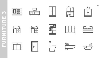 furniture 3 icon set. Outline Style. each made in 64x64 pixel