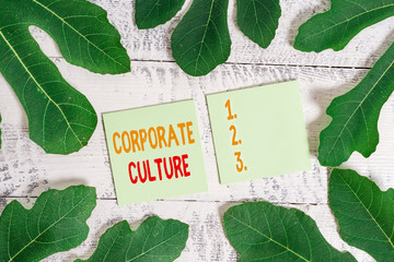 Text sign showing Corporate Culture. Business photo showcasing pervasive values and attitudes that...