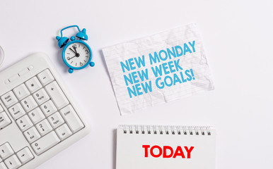 Text sign showing New Monday New Week New Goals. Business photo showcasing goodbye weekend starting...