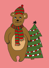 2020 Happy New Year. Set of cute little cartoon toys. New year and Christmas characters. Christmas animals simple illustration for greeting cards, calendars, prints