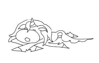 Coloring book for kids - unicorn is sleeping and sniffling. Black and white cute cartoon unicorns. Vector illustration.	
