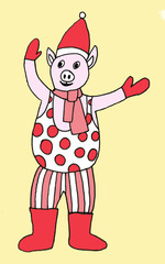 2020 Happy New Year. Set of cute little cartoon toys. New year and Christmas characters. Christmas animals simple illustration for greeting cards, calendars, prints