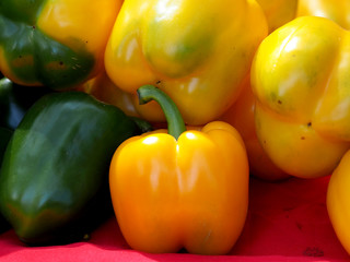 vegetables mixed green red yellow, tomatoes mixed with Indian bell pepper