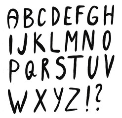 Hand-drawn ABC letters, isolated on white background. Hand drawn ink font, funky and grunge alphabet, raster graphic illustration. Scratched, hatch at the shade side, using stippling and lines