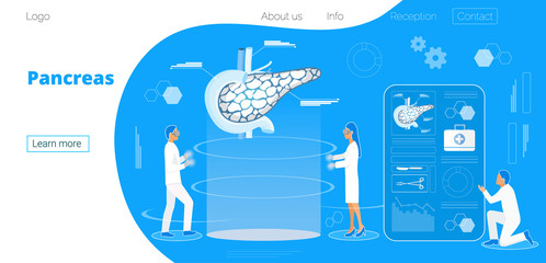 Pancreas doctors examine, treat pancreatitis. A tiny therapist looks through a virtual window at a hologram.