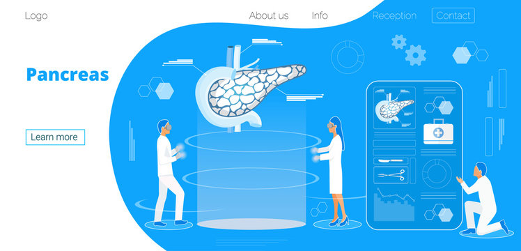 Pancreas doctors examine, treat pancreatitis. A tiny therapist looks through a virtual window at a hologram.