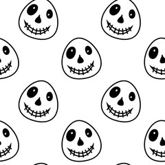 Vector Happy Halloween seamless pattern,classic bundle icons, doodles element for Halloween design. Set of Halloween silhouettes. Black and white
